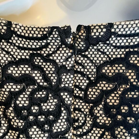 Nicole Miller Floral Lace Overlay Multicolor Side Stripe Midi Dress Black M - Picture 10 of 12